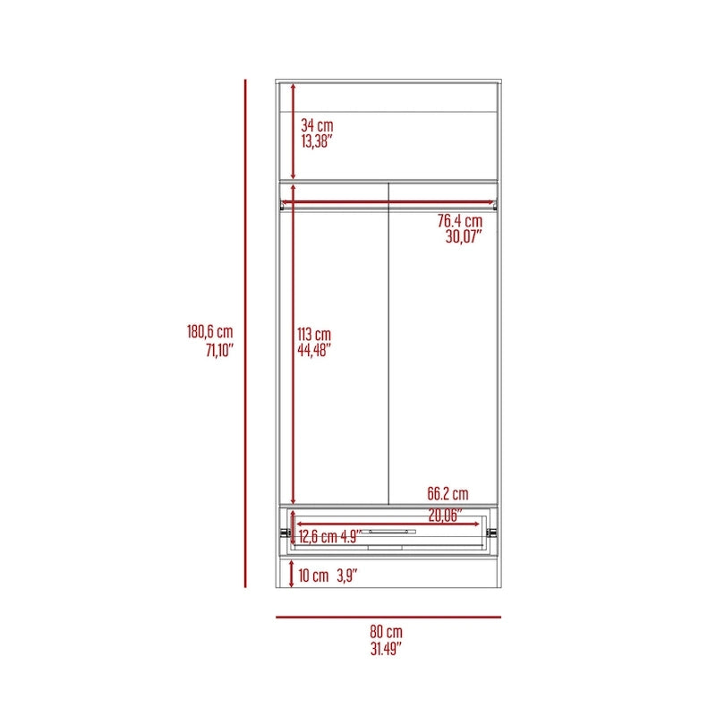 19.7 Armoire double moderne avec deux étagères et un tiroir pour chambre à coucher