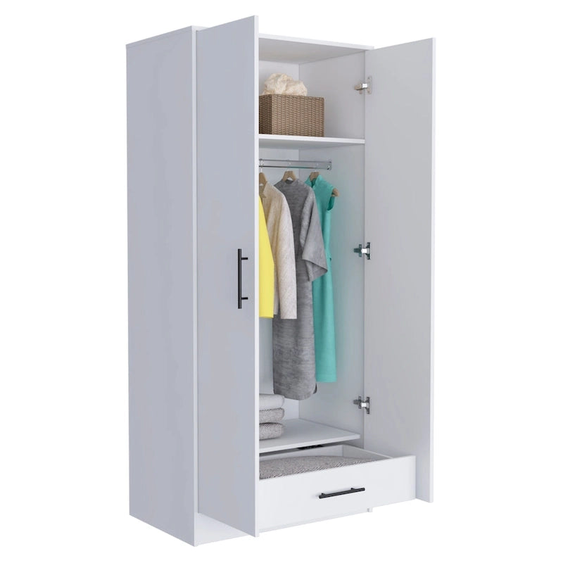 19.7 Armoire double moderne avec deux étagères et un tiroir pour chambre à coucher