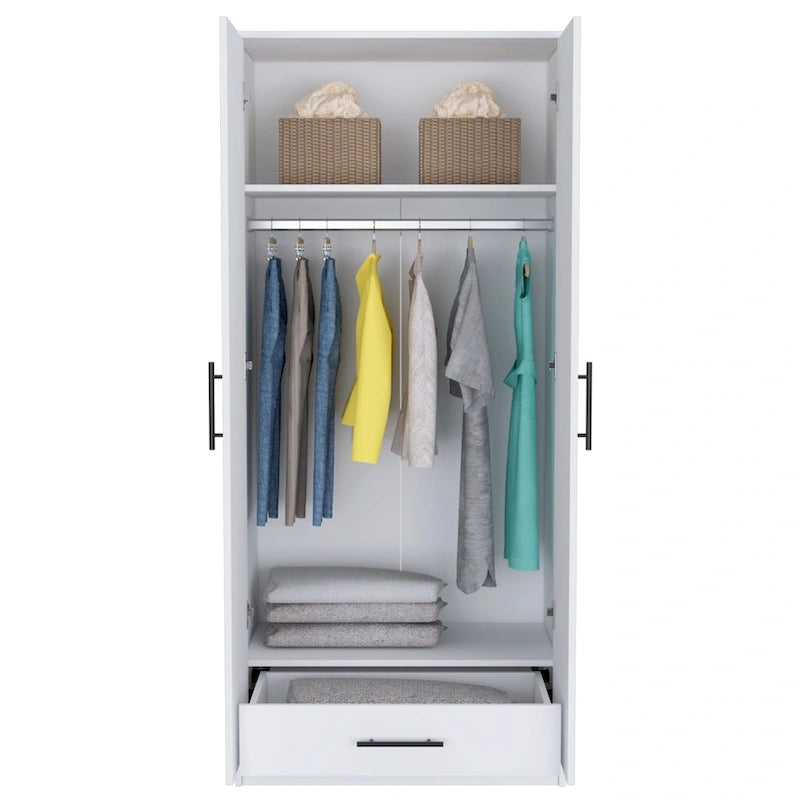19.7 Armoire double moderne avec deux étagères et un tiroir pour chambre à coucher