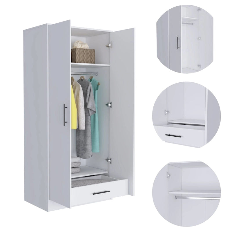 19.7 Armoire double moderne avec deux étagères et un tiroir pour chambre à coucher