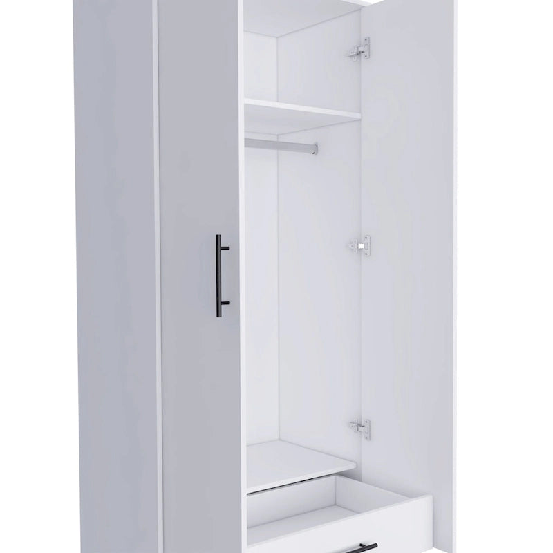 19.7 Armoire double moderne avec deux étagères et un tiroir pour chambre à coucher
