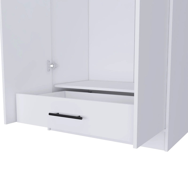 19.7 Armoire double moderne avec deux étagères et un tiroir pour chambre à coucher