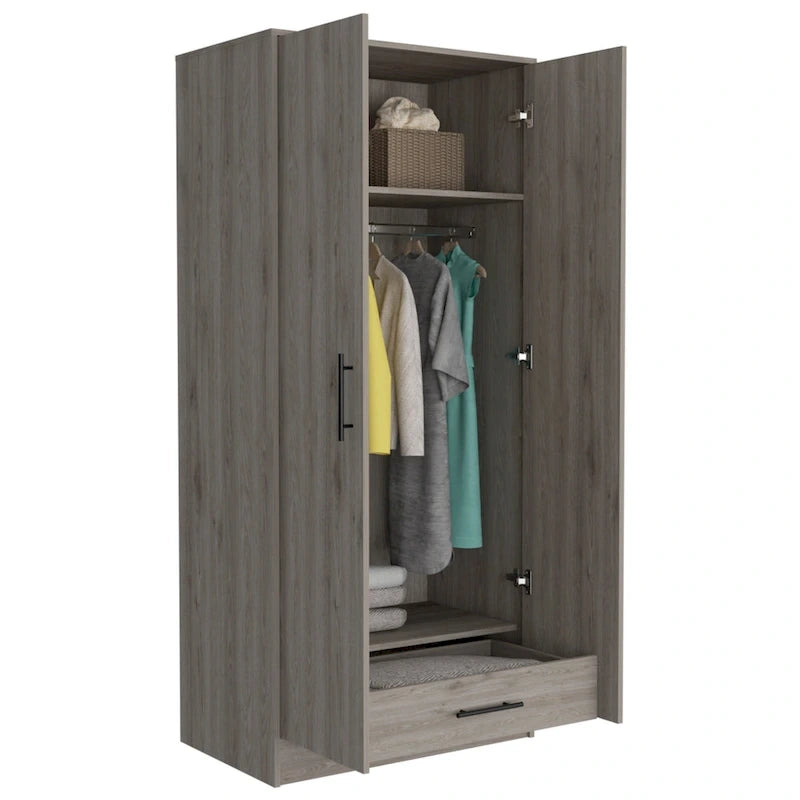 19.7 Armoire double moderne avec deux étagères et un tiroir pour chambre à coucher