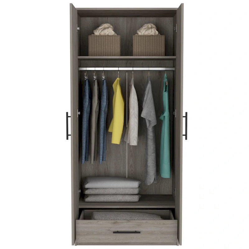 19.7 Armoire double moderne avec deux étagères et un tiroir pour chambre à coucher