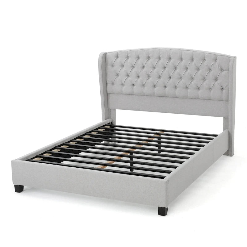 Lit plateforme moderne King Size tapissé avec tête de lit capitonnée