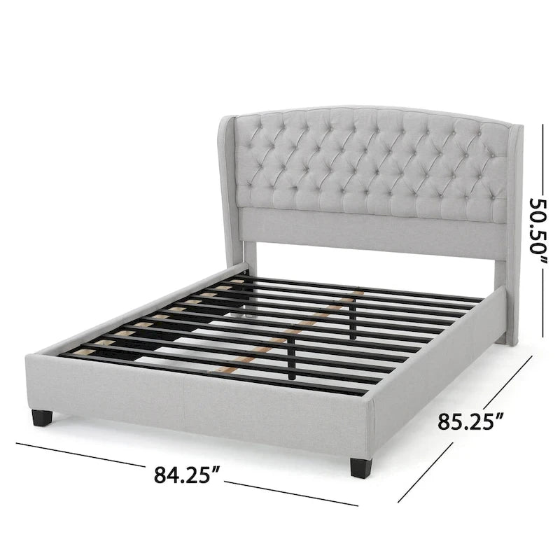 Lit plateforme moderne King Size tapissé avec tête de lit capitonnée