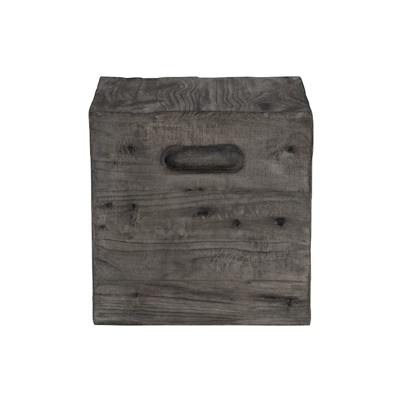 Table d'appoint et tabouret rustiques en similicuir grain de bois