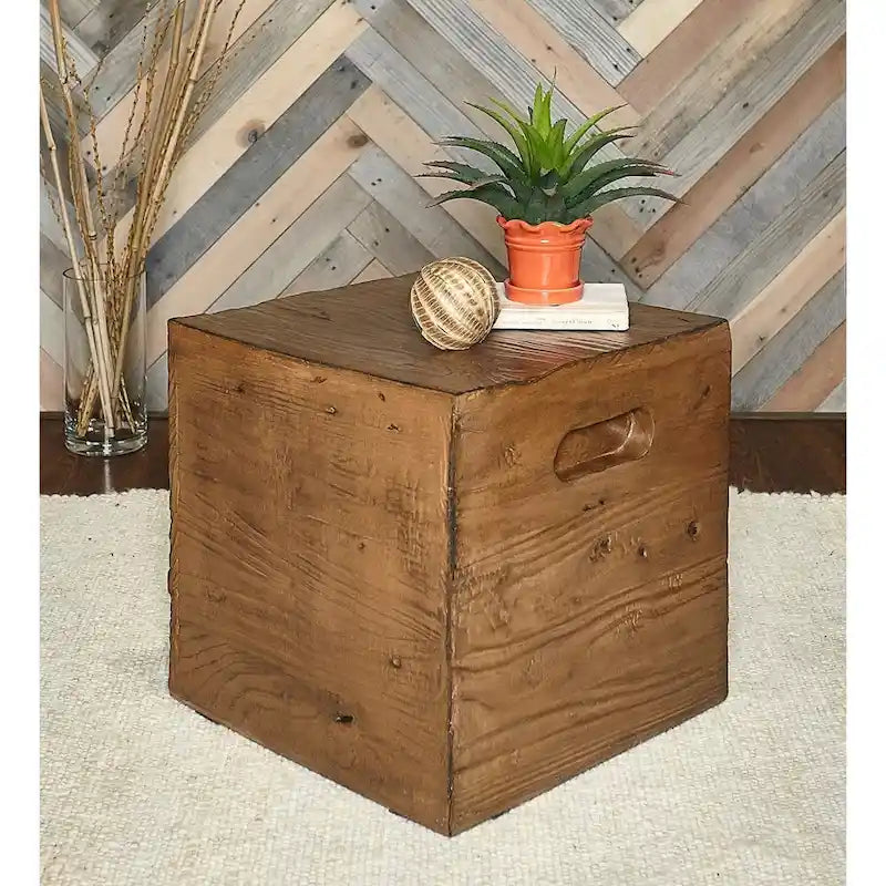 Table d'appoint et tabouret rustiques en similicuir grain de bois