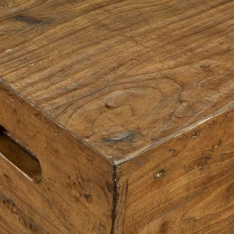 Table d'appoint et tabouret rustiques en similicuir grain de bois