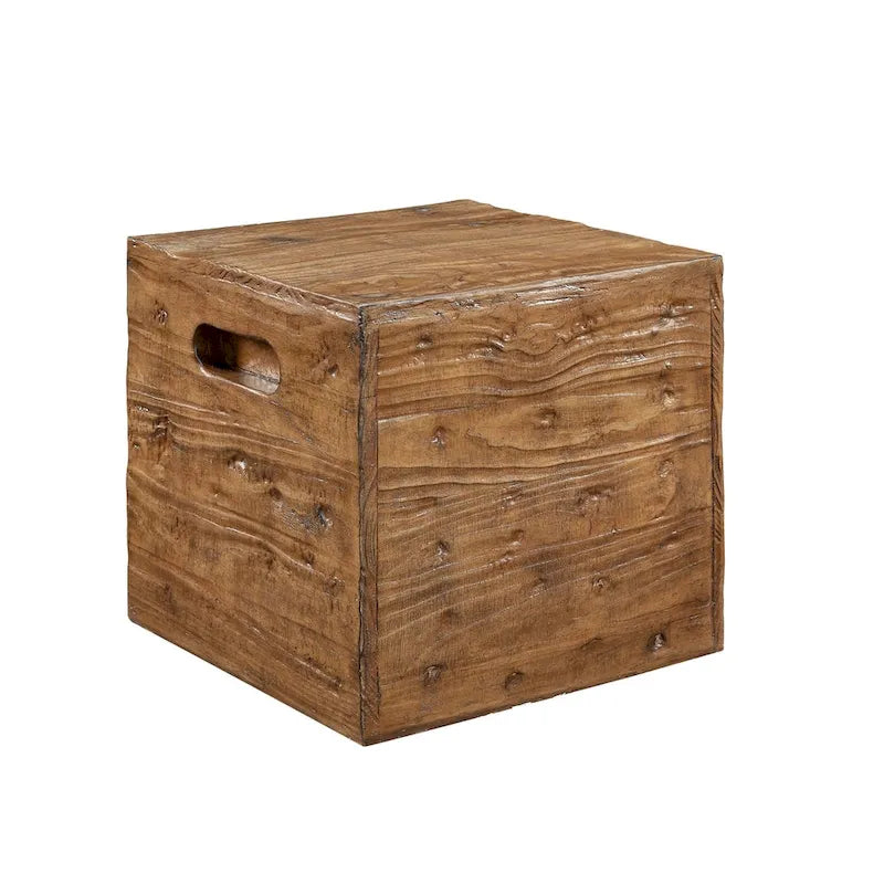 Table d'appoint et tabouret rustiques en similicuir grain de bois