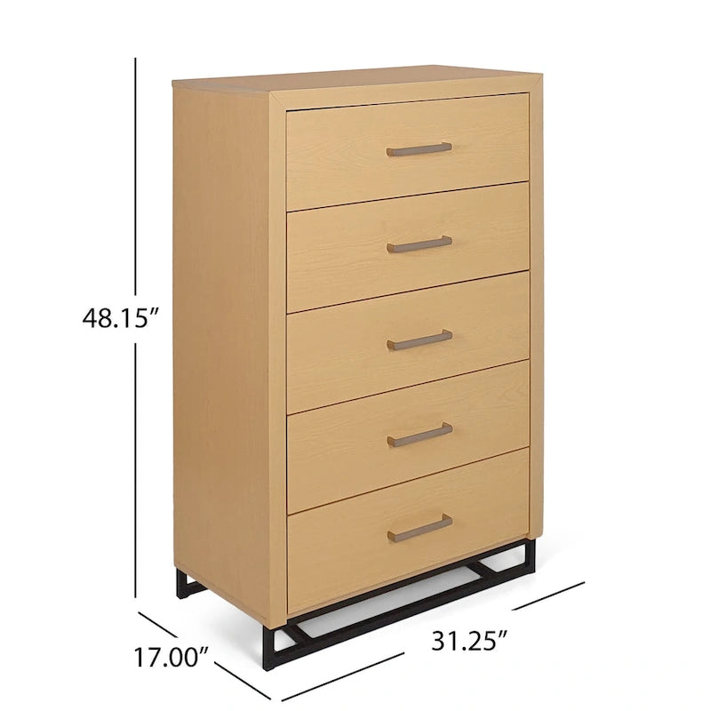 Commode à 5 tiroirs avec base en fer