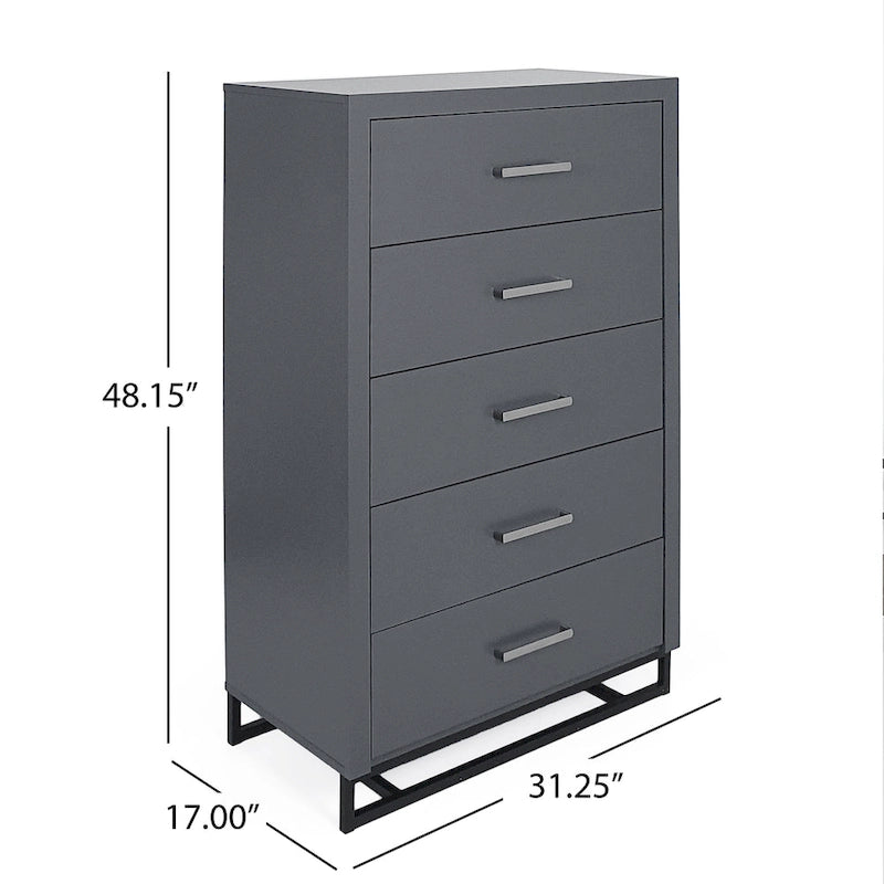 Commode à 5 tiroirs avec base en fer