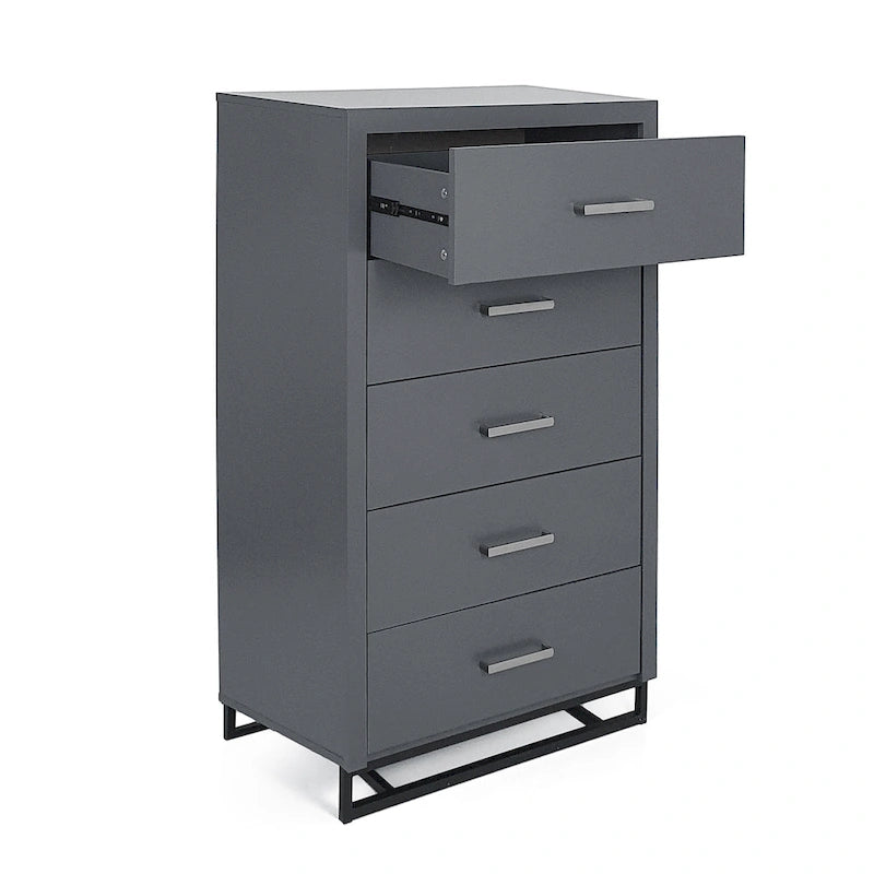 Commode à 5 tiroirs avec base en fer
