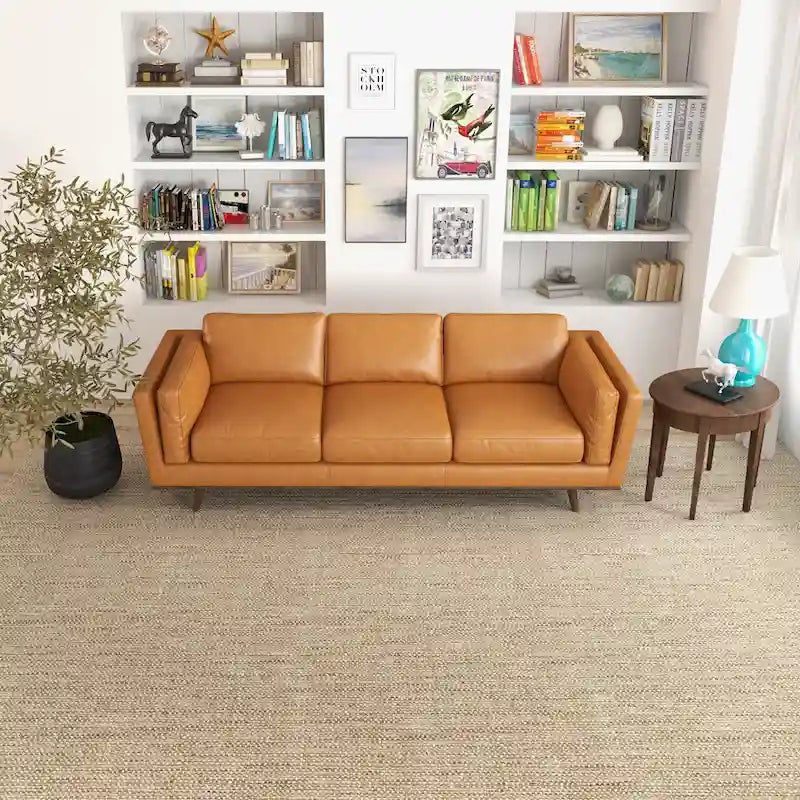 Canapé en cuir moderne du milieu du siècle, couleur camel