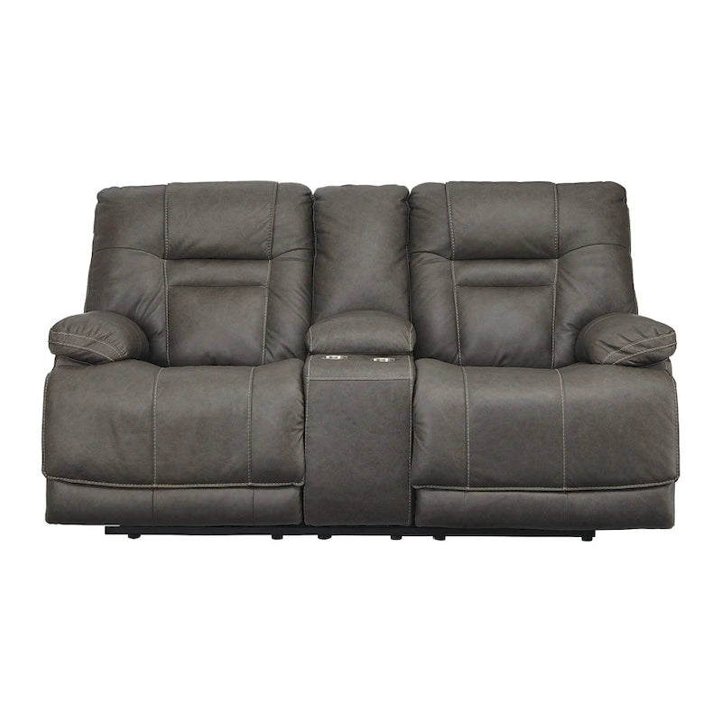 Causeuse inclinable électrique double en cuir brun avec port USB