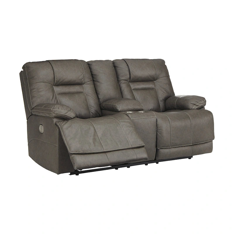 Causeuse inclinable électrique double en cuir brun avec port USB