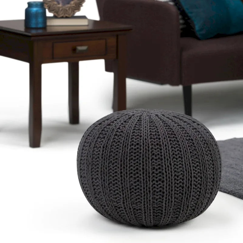 Pouf rond ottoman bohème en coton tricoté à la main