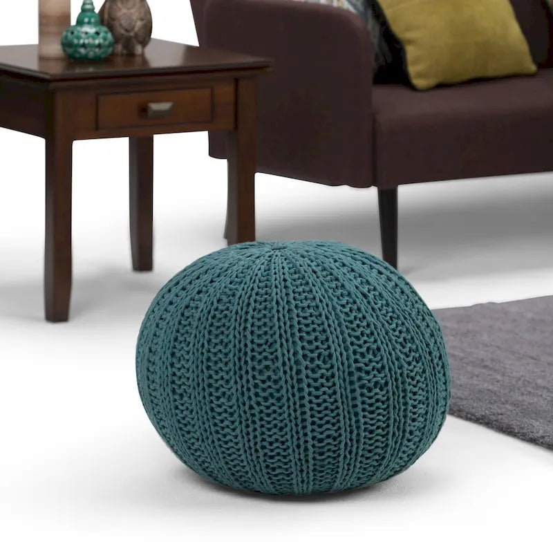 Pouf rond ottoman bohème en coton tricoté à la main