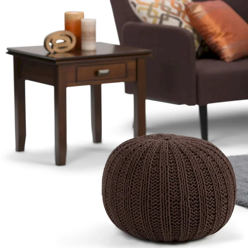 Pouf rond ottoman bohème en coton tricoté à la main