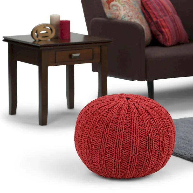 Pouf rond ottoman bohème en coton tricoté à la main