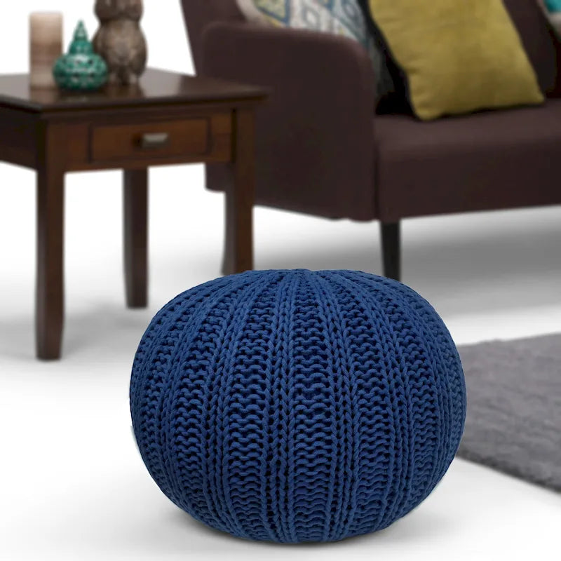 Pouf rond ottoman bohème en coton tricoté à la main