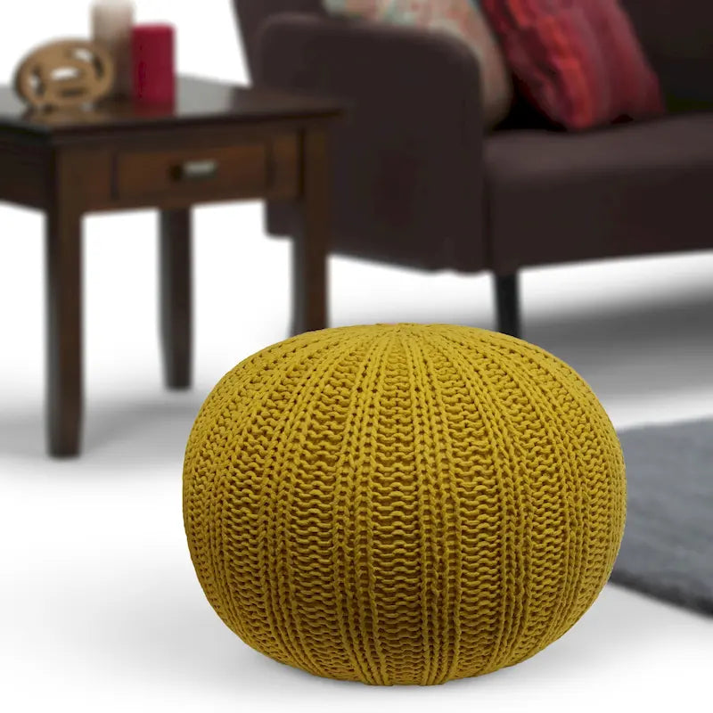 Pouf rond ottoman bohème en coton tricoté à la main