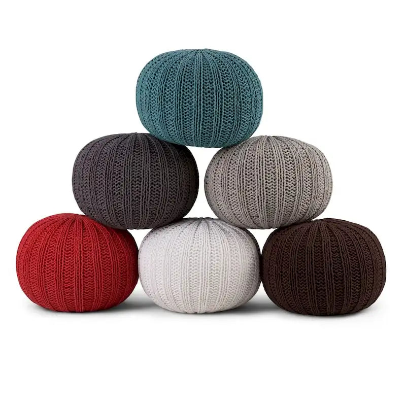 Pouf rond ottoman bohème en coton tricoté à la main