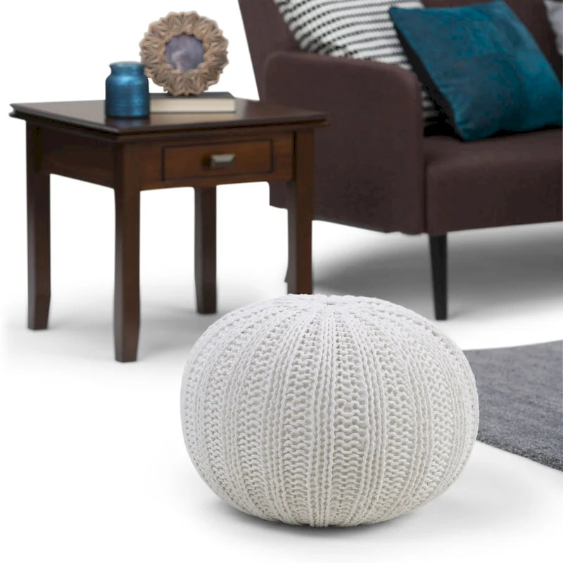 Pouf rond ottoman bohème en coton tricoté à la main