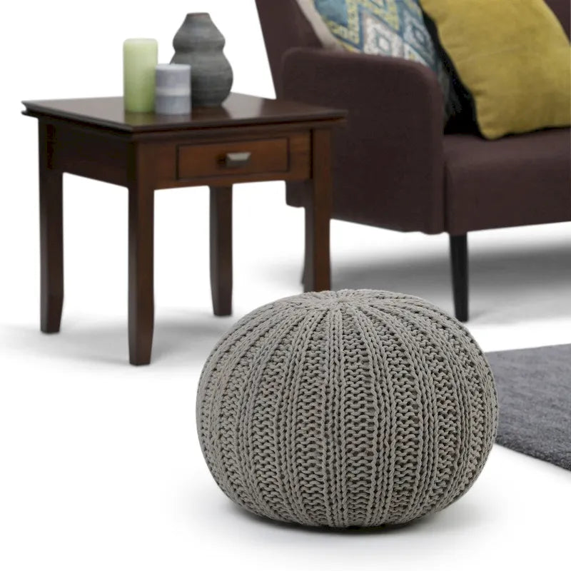 Pouf rond ottoman bohème en coton tricoté à la main