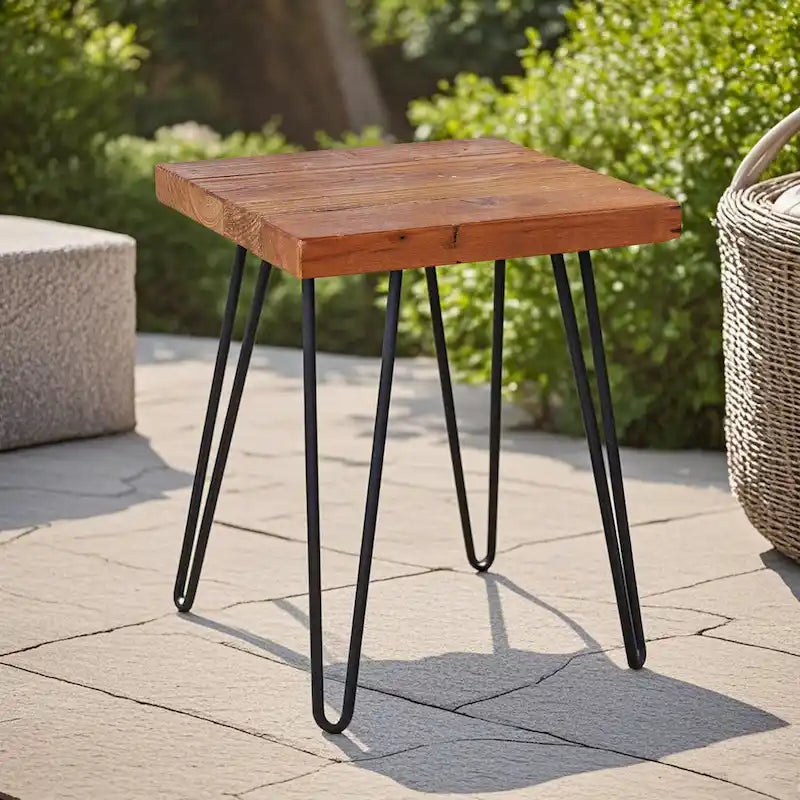 Table d'appoint en bois avec pieds épingles en fer