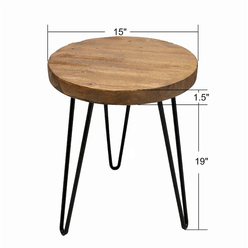 Table d'appoint en bois avec pieds épingles en fer