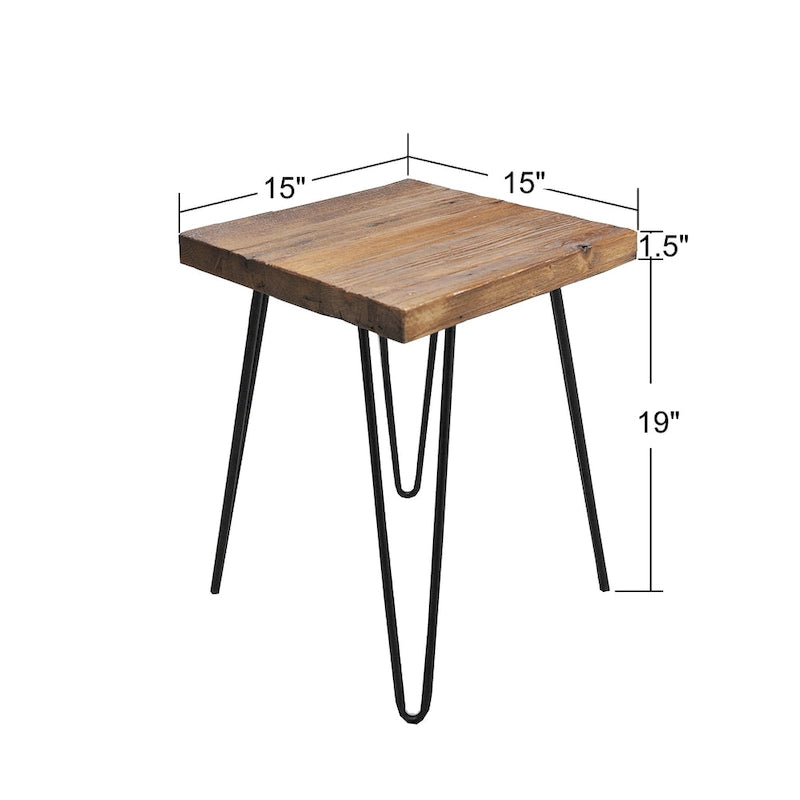 Table d'appoint en bois avec pieds épingles en fer