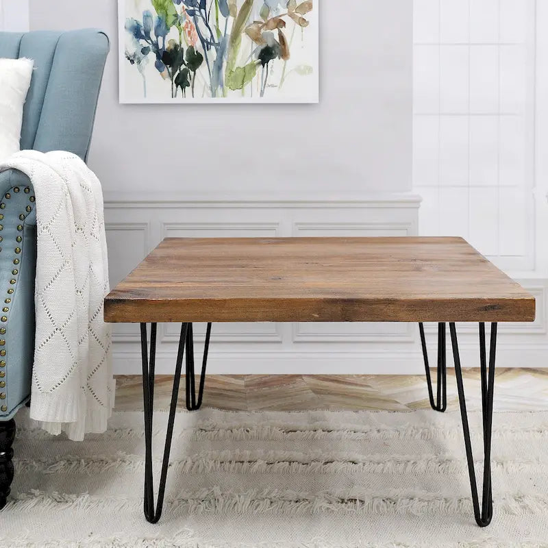 Table d'appoint en bois avec pieds épingles en fer