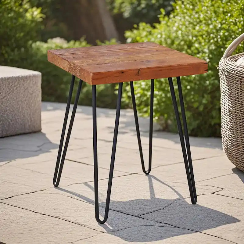 Table d'appoint en bois avec pieds épingles en fer