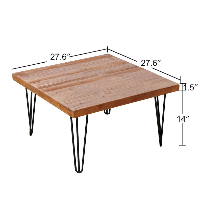 Table d'appoint en bois avec pieds épingles en fer