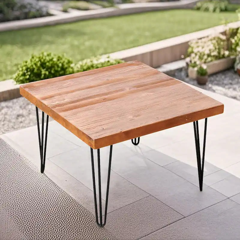 Table d'appoint en bois avec pieds épingles en fer