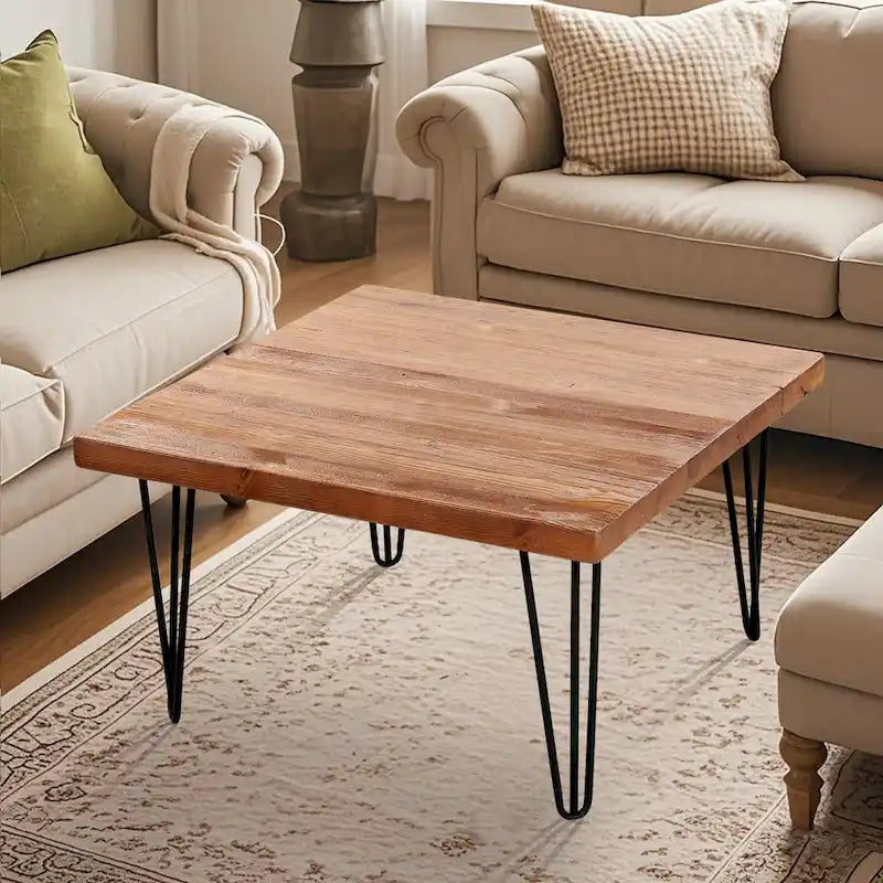 Table d'appoint en bois avec pieds épingles en fer