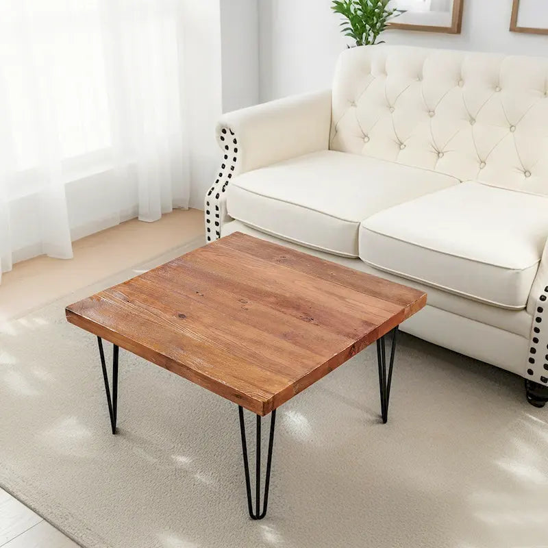 Table d'appoint en bois avec pieds épingles en fer