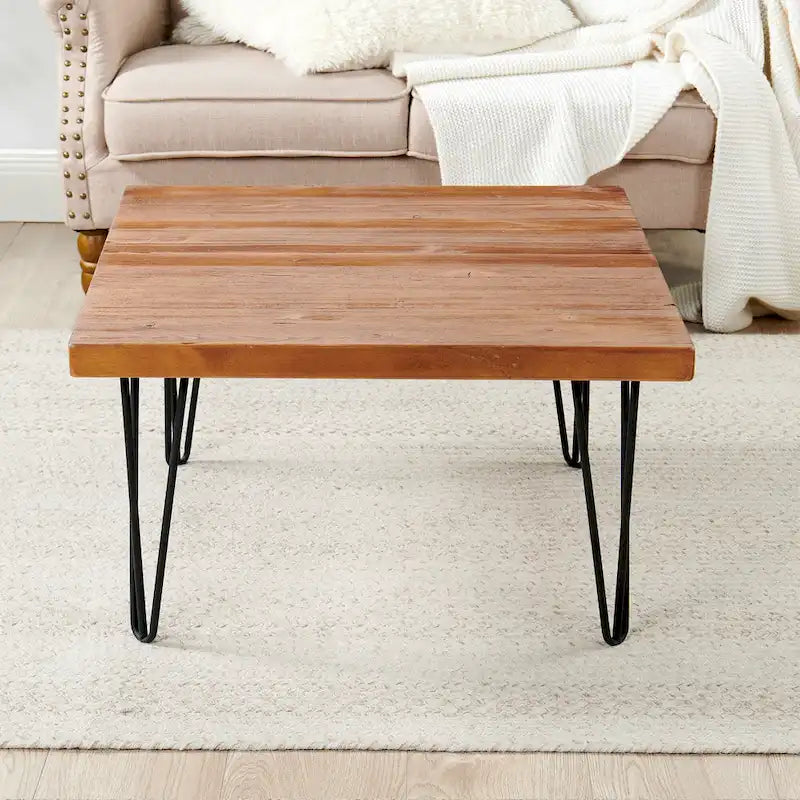 Table d'appoint en bois avec pieds épingles en fer