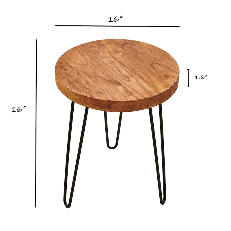 Table d'appoint en bois avec pieds épingles en fer