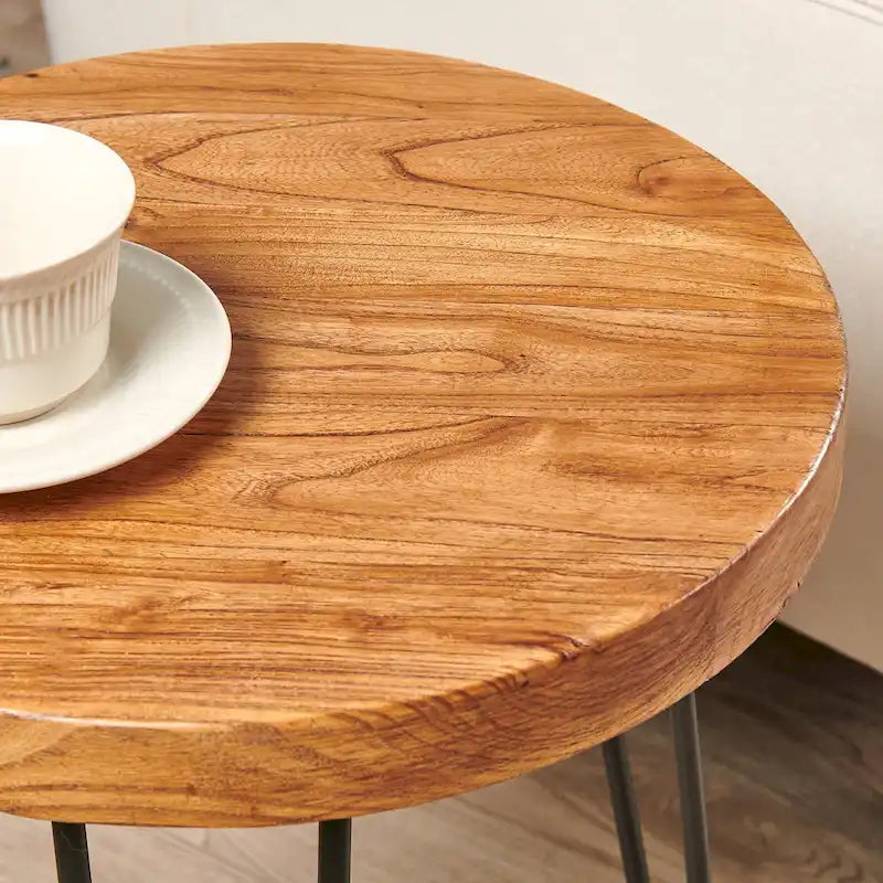 Table d'appoint en bois avec pieds épingles en fer