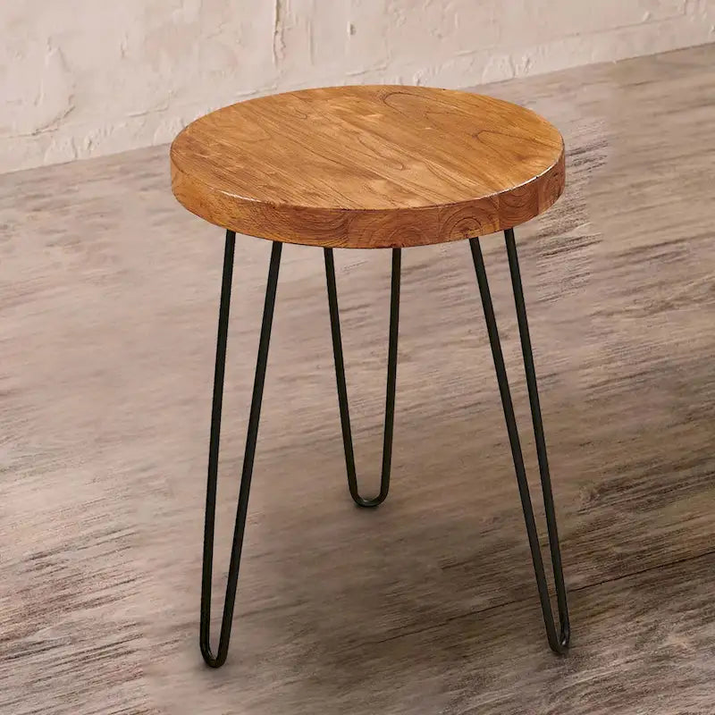 Table d'appoint en bois avec pieds épingles en fer