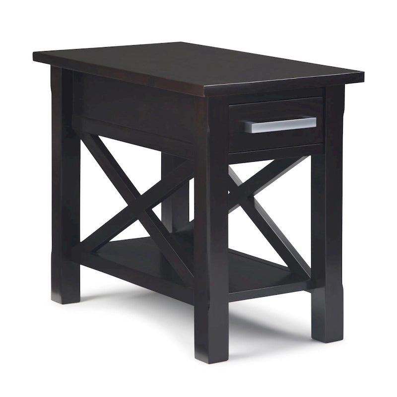 Table d'appoint rectangulaire étroite en bois massif de 35,5 cm avec tiroir et étagère