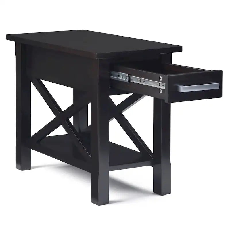 Table d'appoint rectangulaire étroite en bois massif de 35,5 cm avec tiroir et étagère