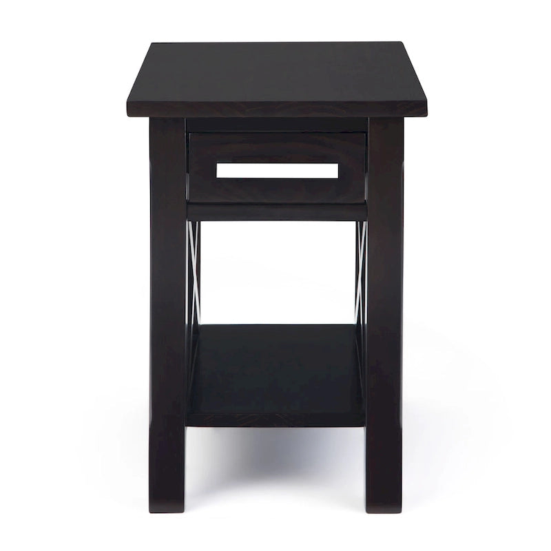 Table d'appoint rectangulaire étroite en bois massif de 35,5 cm avec tiroir et étagère