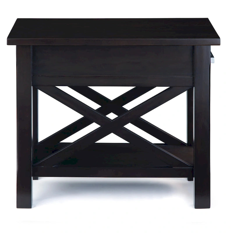 Table d'appoint rectangulaire étroite en bois massif de 35,5 cm avec tiroir et étagère