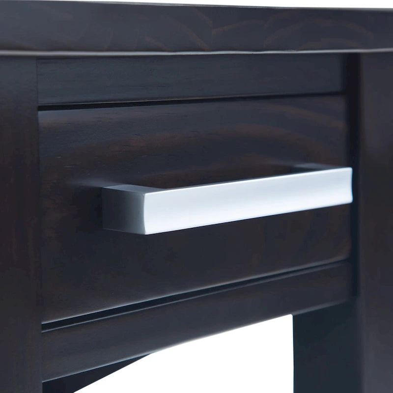 Table d'appoint rectangulaire étroite en bois massif de 35,5 cm avec tiroir et étagère