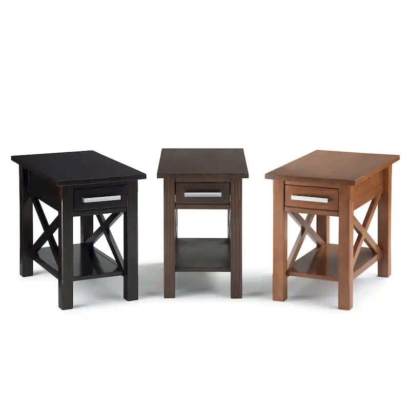 Table d'appoint rectangulaire étroite en bois massif de 35,5 cm avec tiroir et étagère