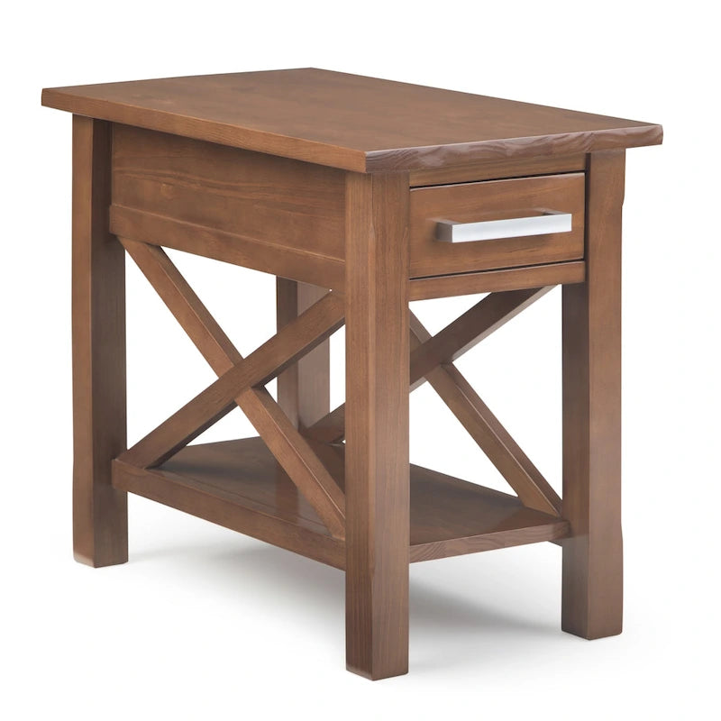 Table d'appoint rectangulaire étroite en bois massif de 35,5 cm avec tiroir et étagère