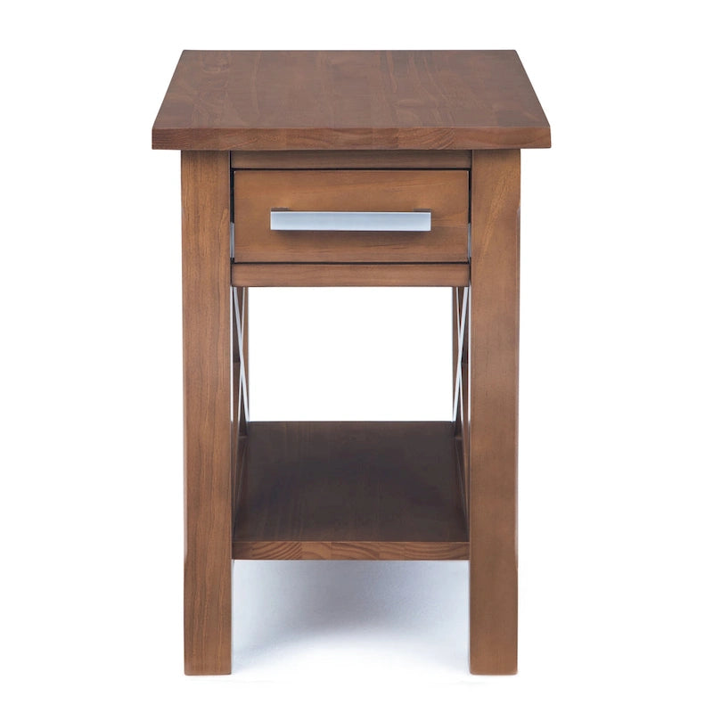 Table d'appoint rectangulaire étroite en bois massif de 35,5 cm avec tiroir et étagère